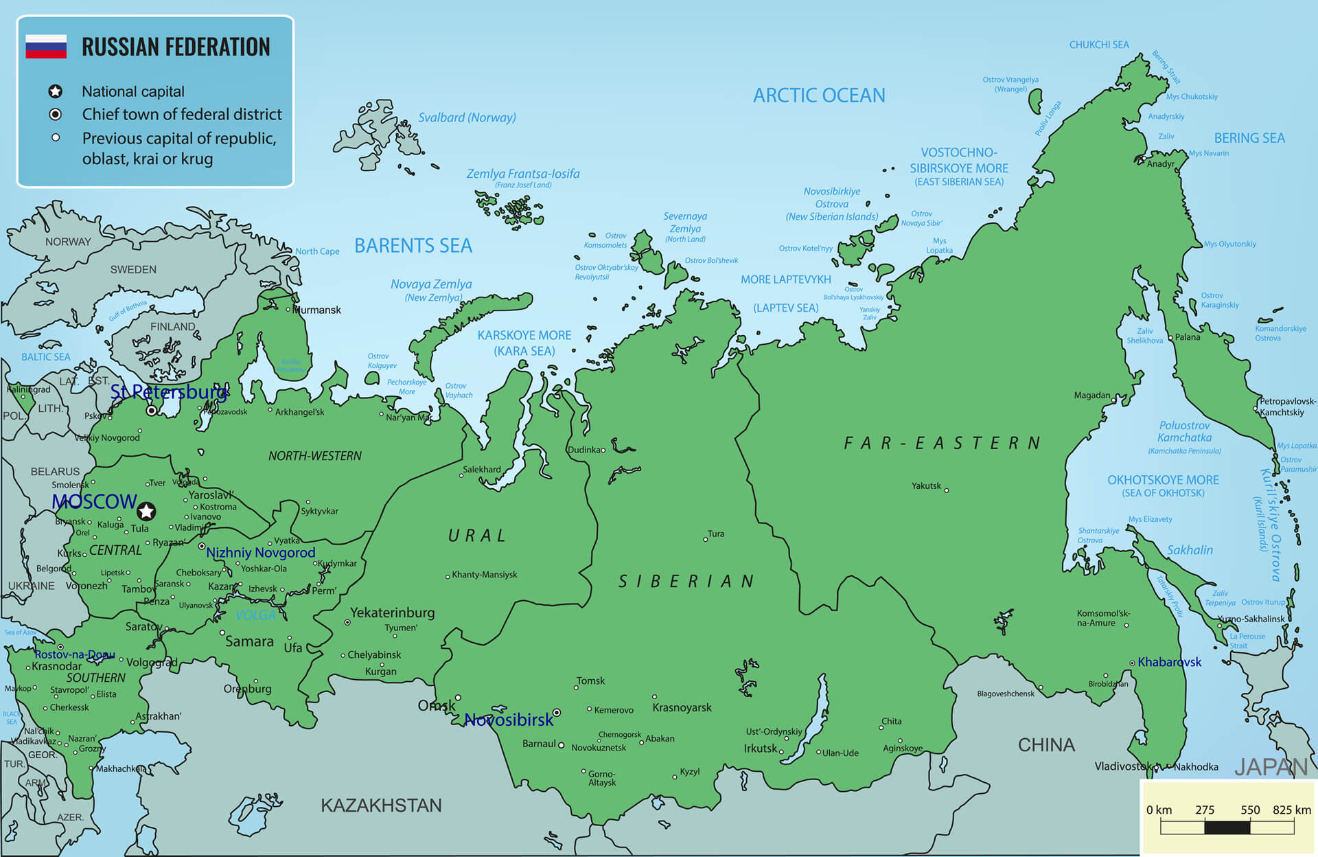 Carte de la Federation de Russie avec les territoires